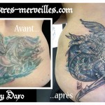 Tatouage recouvrement dragon corbeau