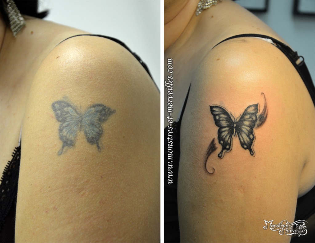 Rafraîchissement et modification de tatouage - Papillon
