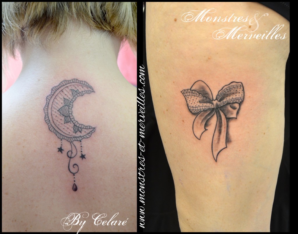 Tatouage lune noeud dentelle