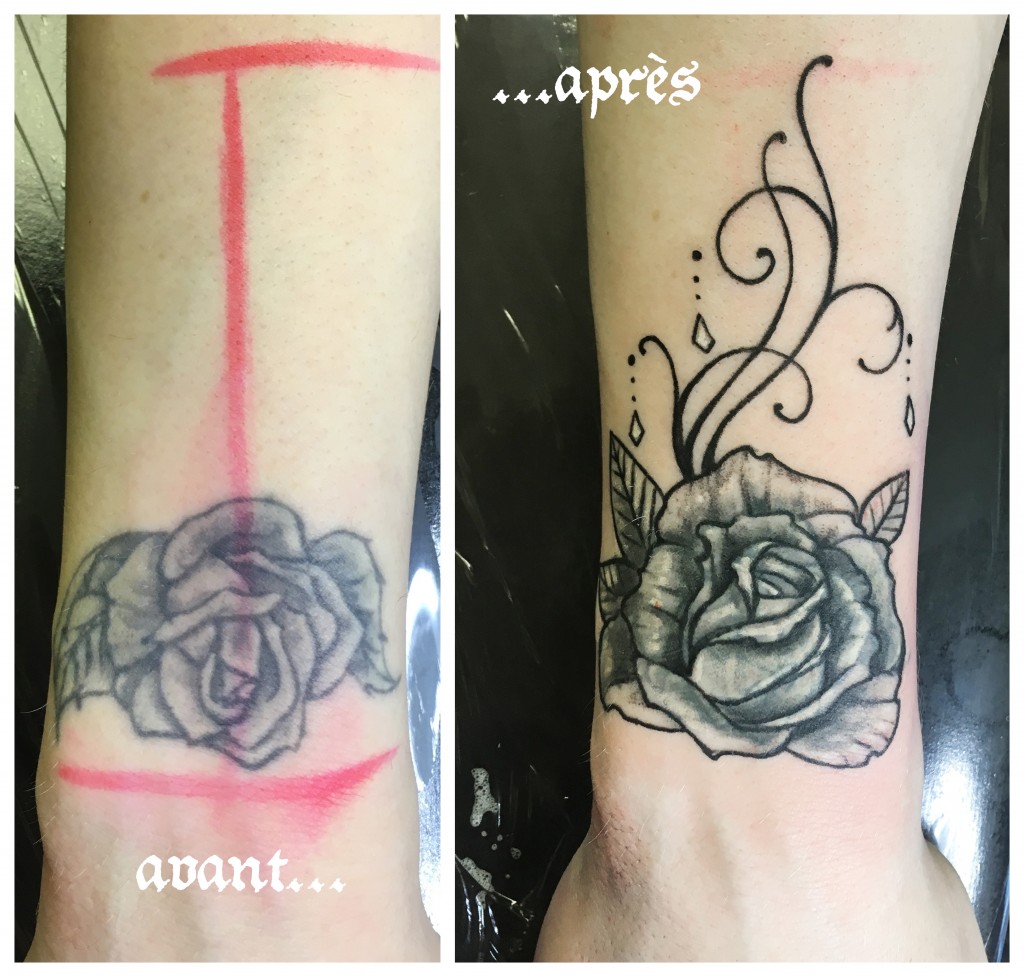 Tatouage recouvrement rose