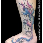 Tatouage jambe aquarelle